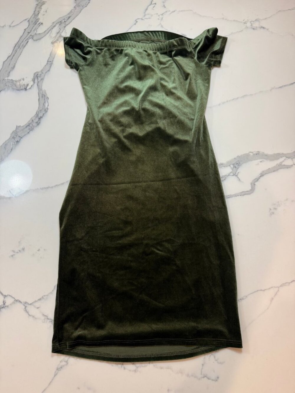 My Diva Womens Green Velvet Off Shoulder Ruched Bodycon Dress M